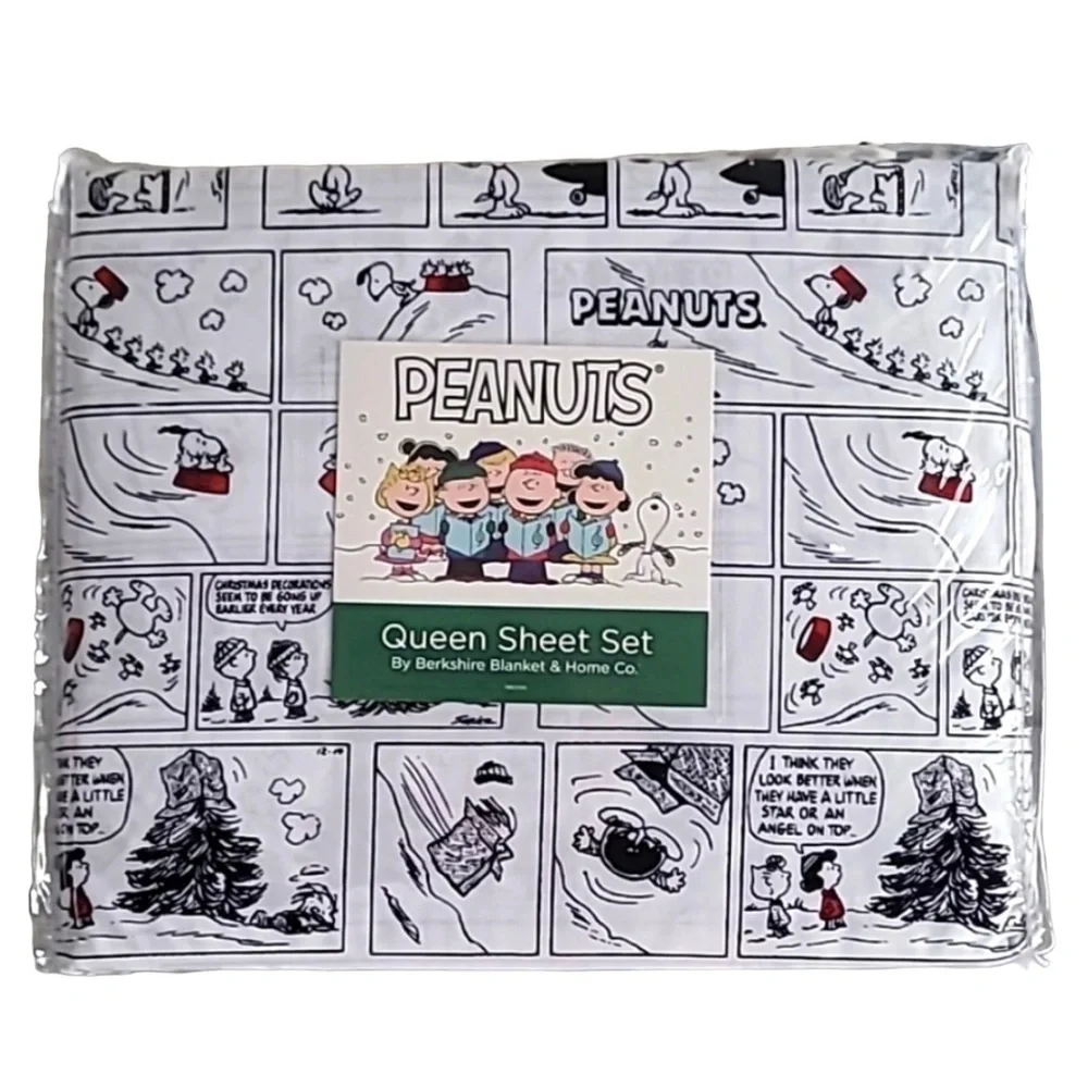 Peanuts Christmas White Queen Sheet Set by Berkshire Blanket Comic print New